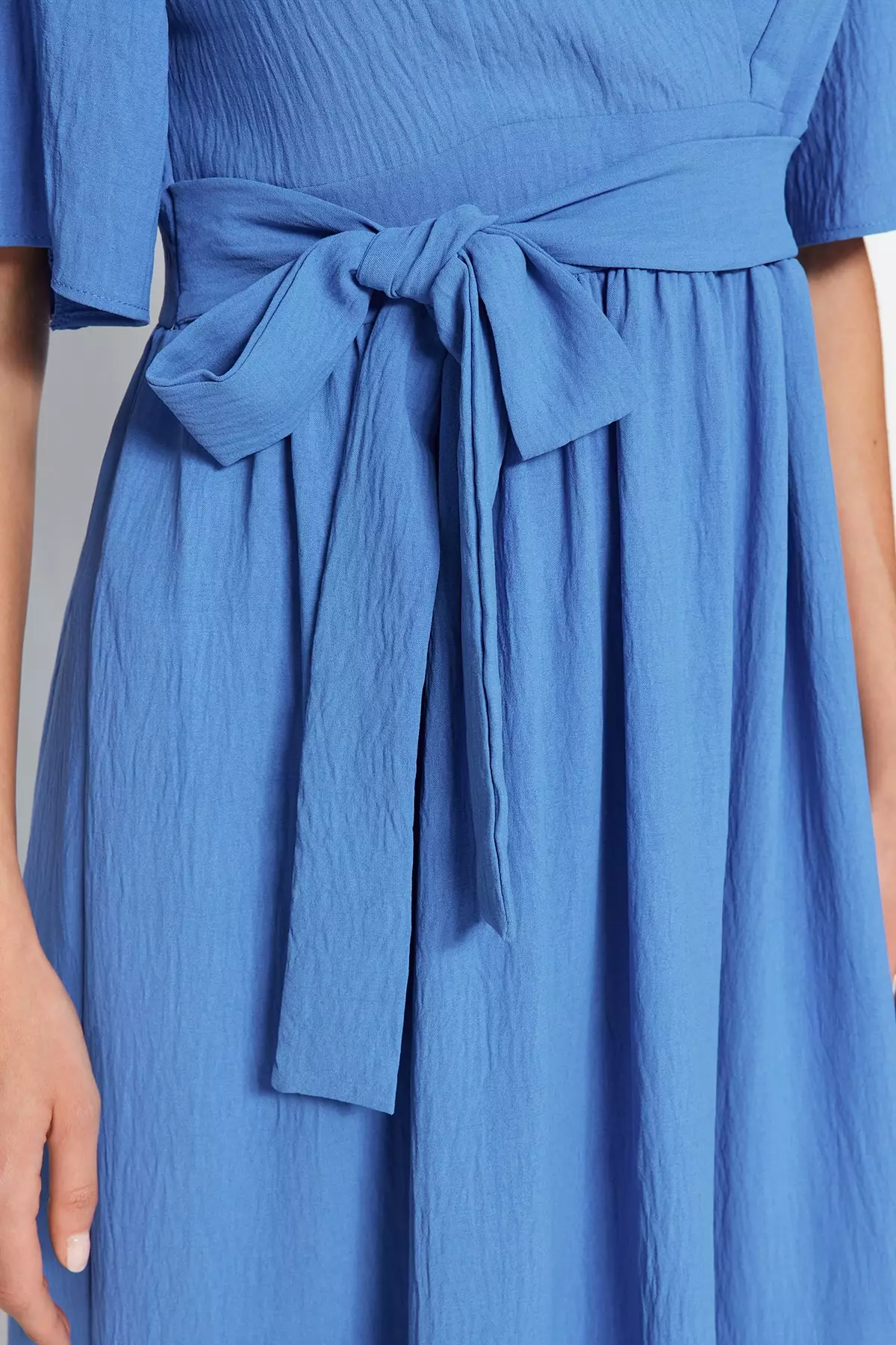 Belted Tie Detail Midi Dress