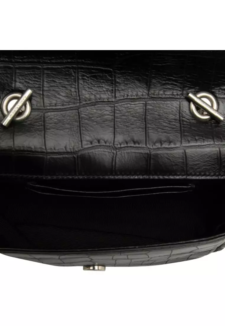 Pre-Loved Saint Laurent Baby Croc Embossed Calfskin Classic Monogram Chain Bag