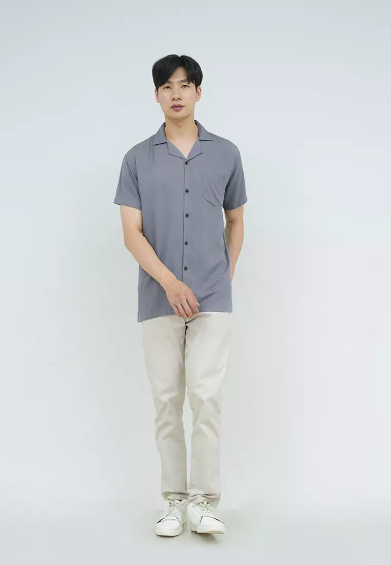 Kemeja bowling shirt pria lengan pendek grey houseofcuff