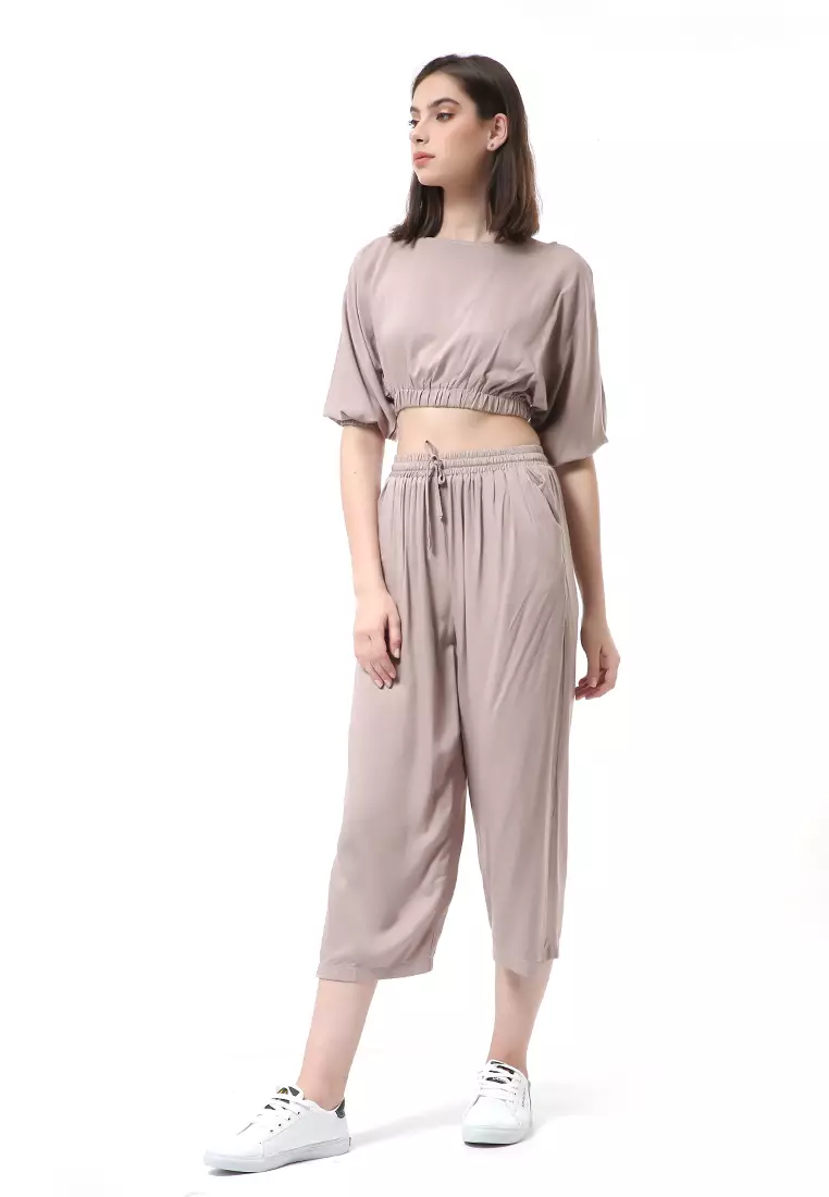 Nayra One Set Setelan Wanita Atasan Crop Lengan 3/4 Celana Kulot Material Rayon ORIGINAL - Milo