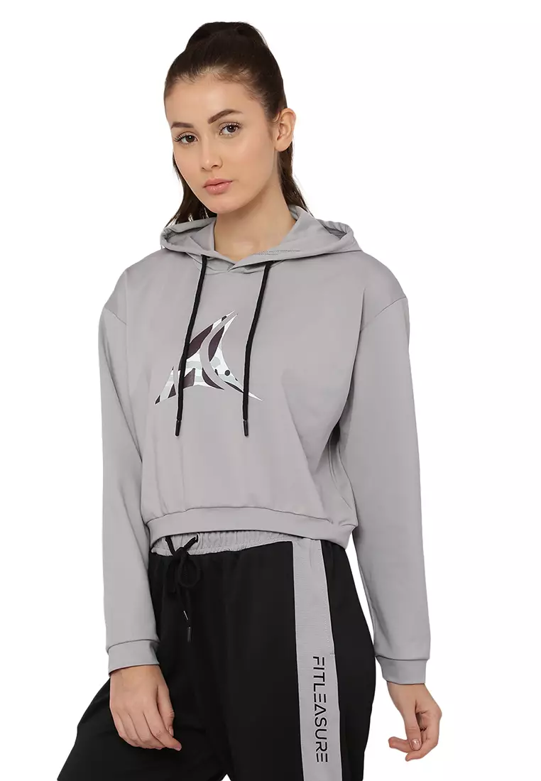 Baju Olahraga/Pelatihan Wanita Crop Grey Hoodie