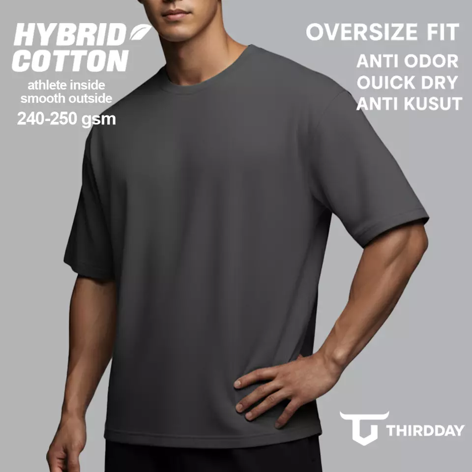 THIRDDAY Kaos Oversize Gym Tebal 250gsm Hybrid Cotton Polos Abu Tua MTY77