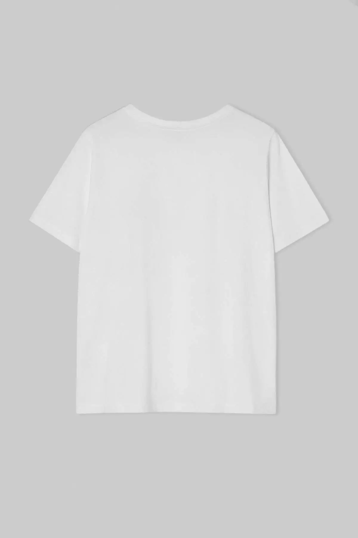 White Crew Neck Embroidery Detailed Regular Fit Plus Size T-Shirt Tbbss26Bf00032