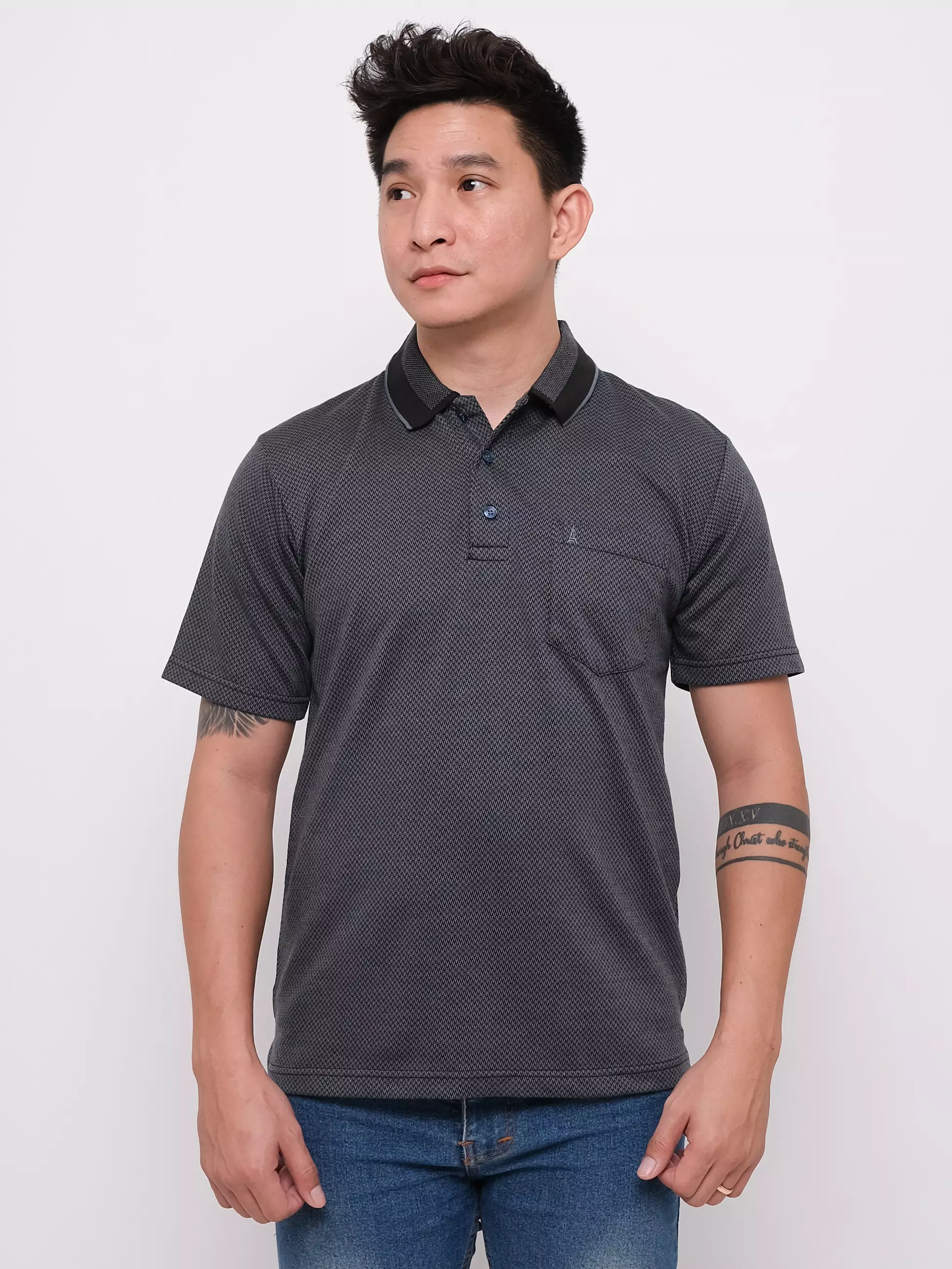 Andre Michel Polo Shirt Lengan Pendek Abu Hitam 3439