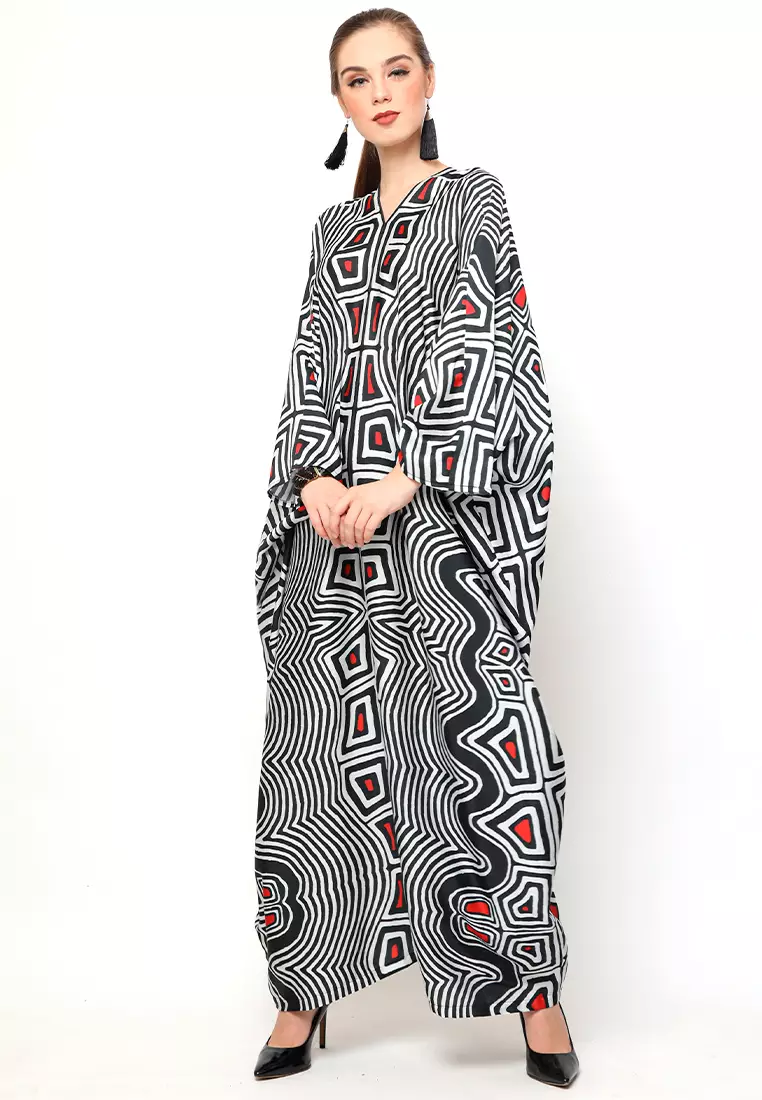 Kanzi Long Sleeve Monochrome Ethnic Kaftan