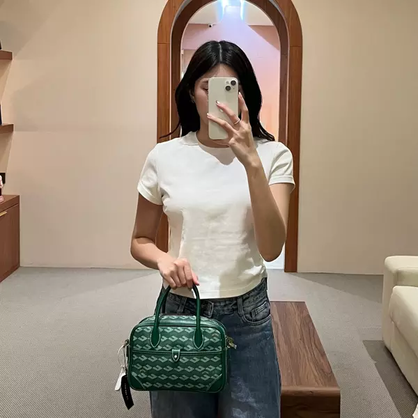 Tas CHRISTY NG MARCELO SQUARE MONOGRAM PATTERN GREEN TOP HANDLE BAG WITH LS 100% ORIGINAL