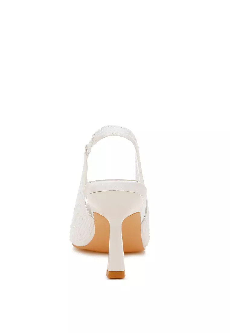 Sandal Slingback Mutiara Satin Mewah dalam Warna Putih