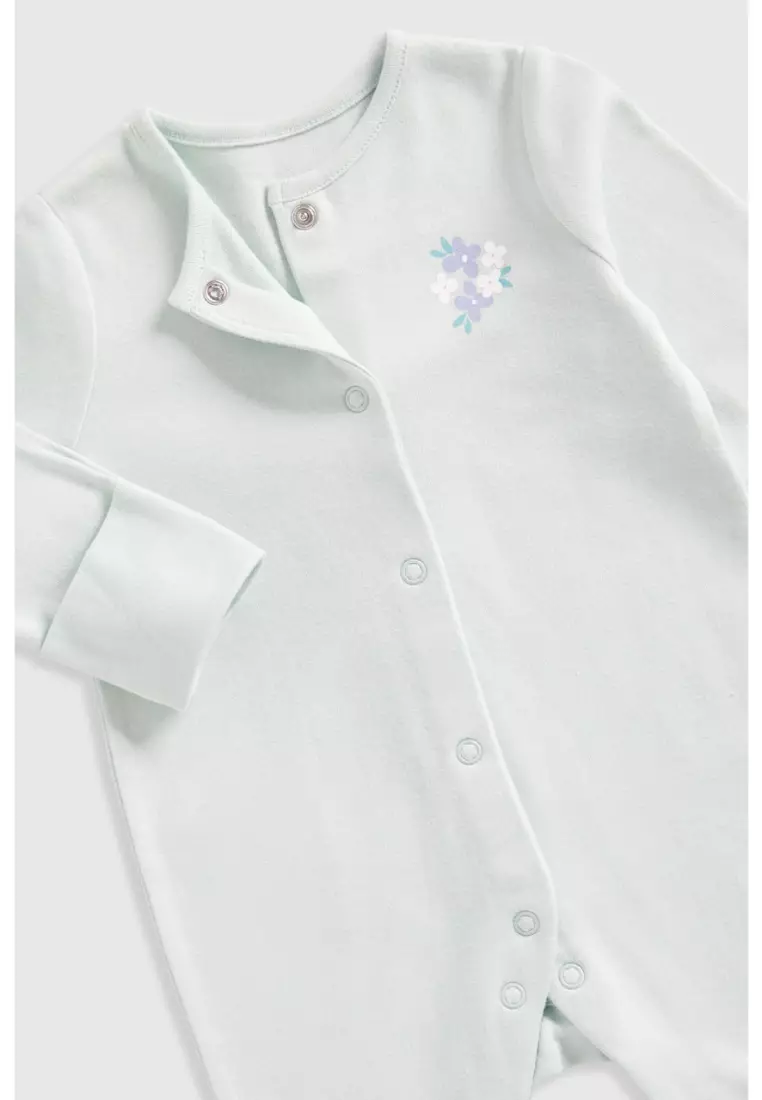 Blue Floral Baby Sleepsuits - 3 Pack