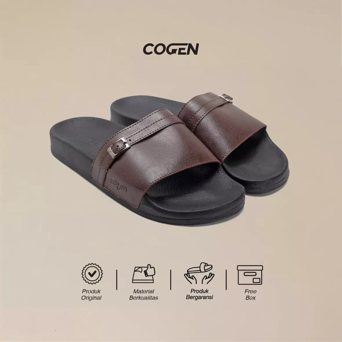 Cogen Sandal Slide Wanita Sendal Slop Rubbet Bym Series - Brown