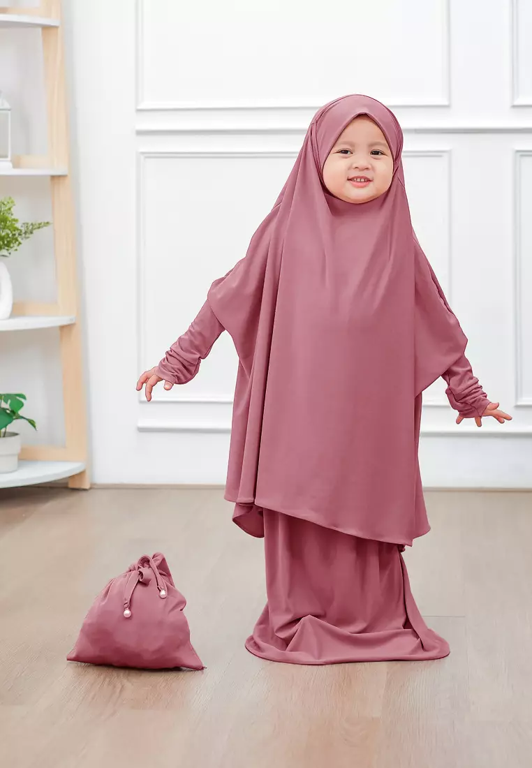 Zelena - Raudhia Prayer Set | Mukena French Khimar Set - Mauve - Anak