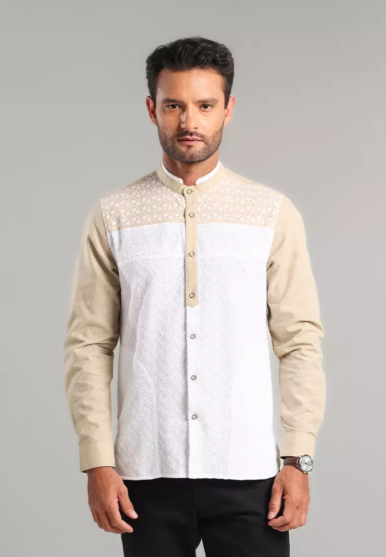 MOC Kemeja Koko Lengan Panjang Pria Nizam - Khaki