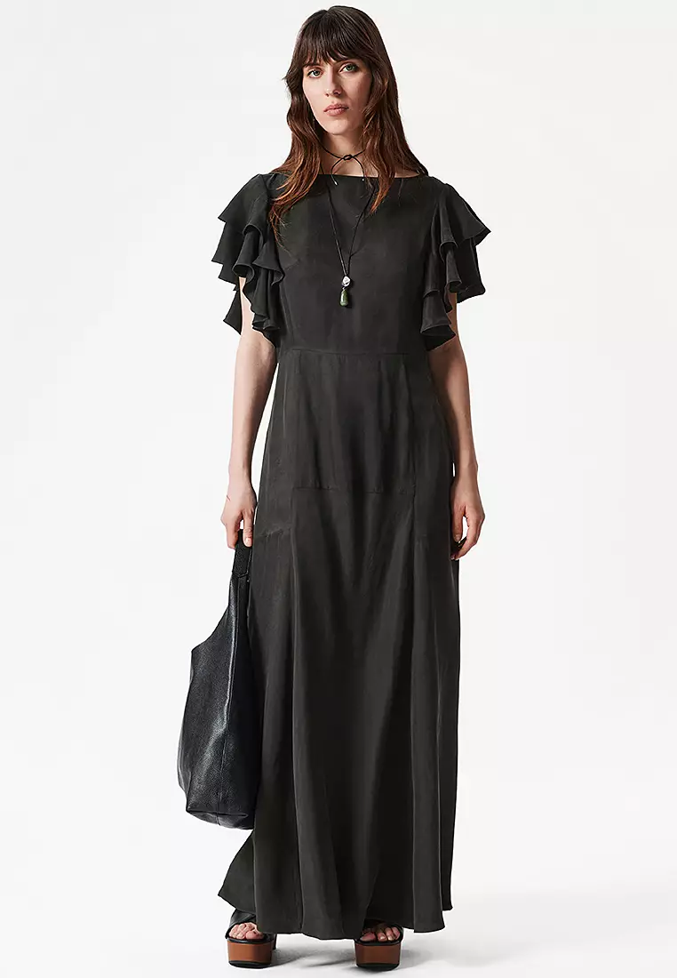 Frilled Satin Maxi Dress