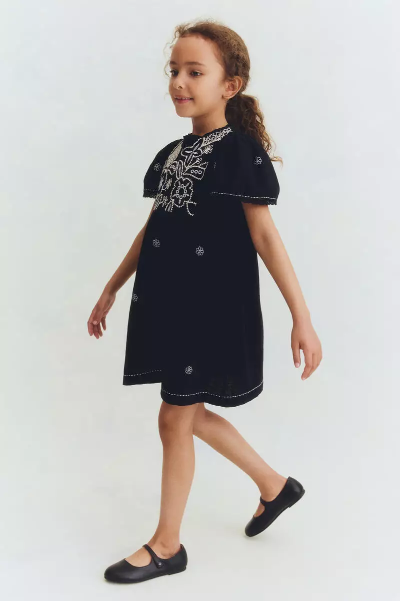 Embroidery-detail cotton dress