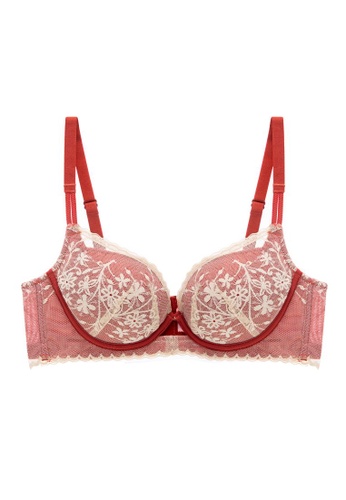 QuestChic red and orange and multi and beige Elise Non-Wired Soft Lace Embroidery Push Up Bra 1043AUS918D8AEGS_1
