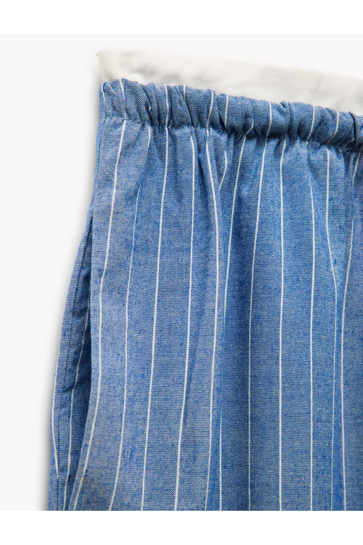 Double Waist Detailed Pocket Cotton Viscose Fabric Straight Wide Leg Trousers