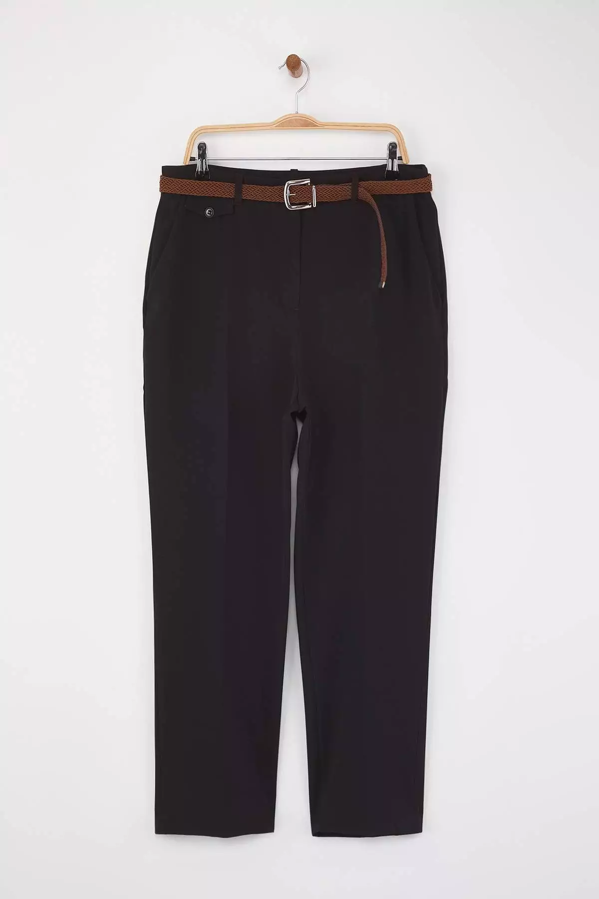 Black Normal Waist Straight Leg Plus Size Woven Trousers