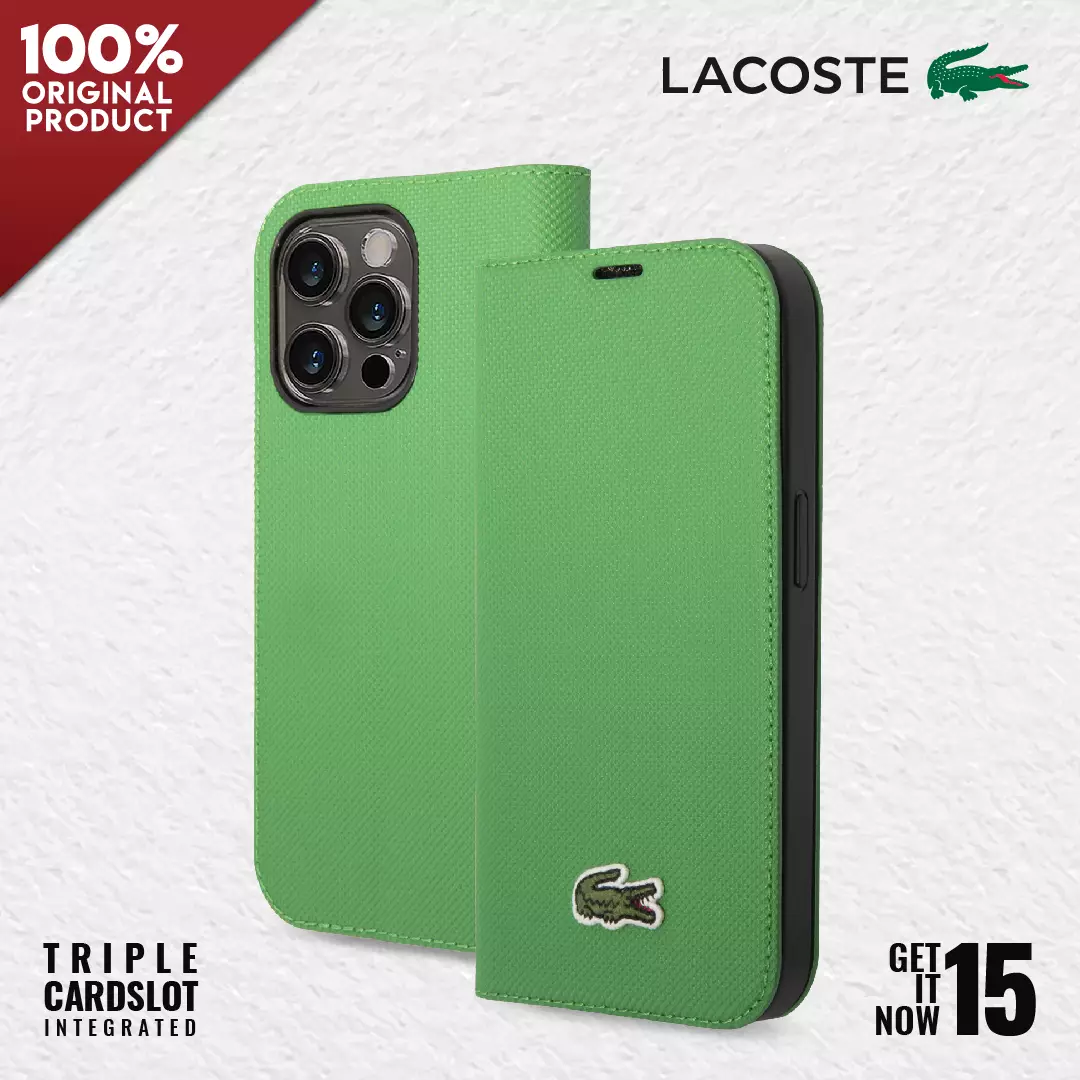 Jual Lacoste Case iPhone 15 Pro Max LACOSTE Folio PU Icon Woven Green Original 2023 ZALORA