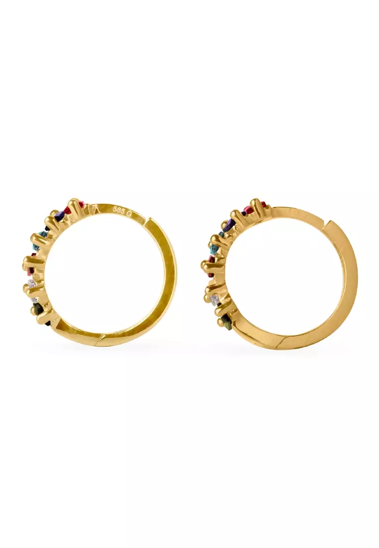 Colored Cluster Baguette Hoops 14k Gold