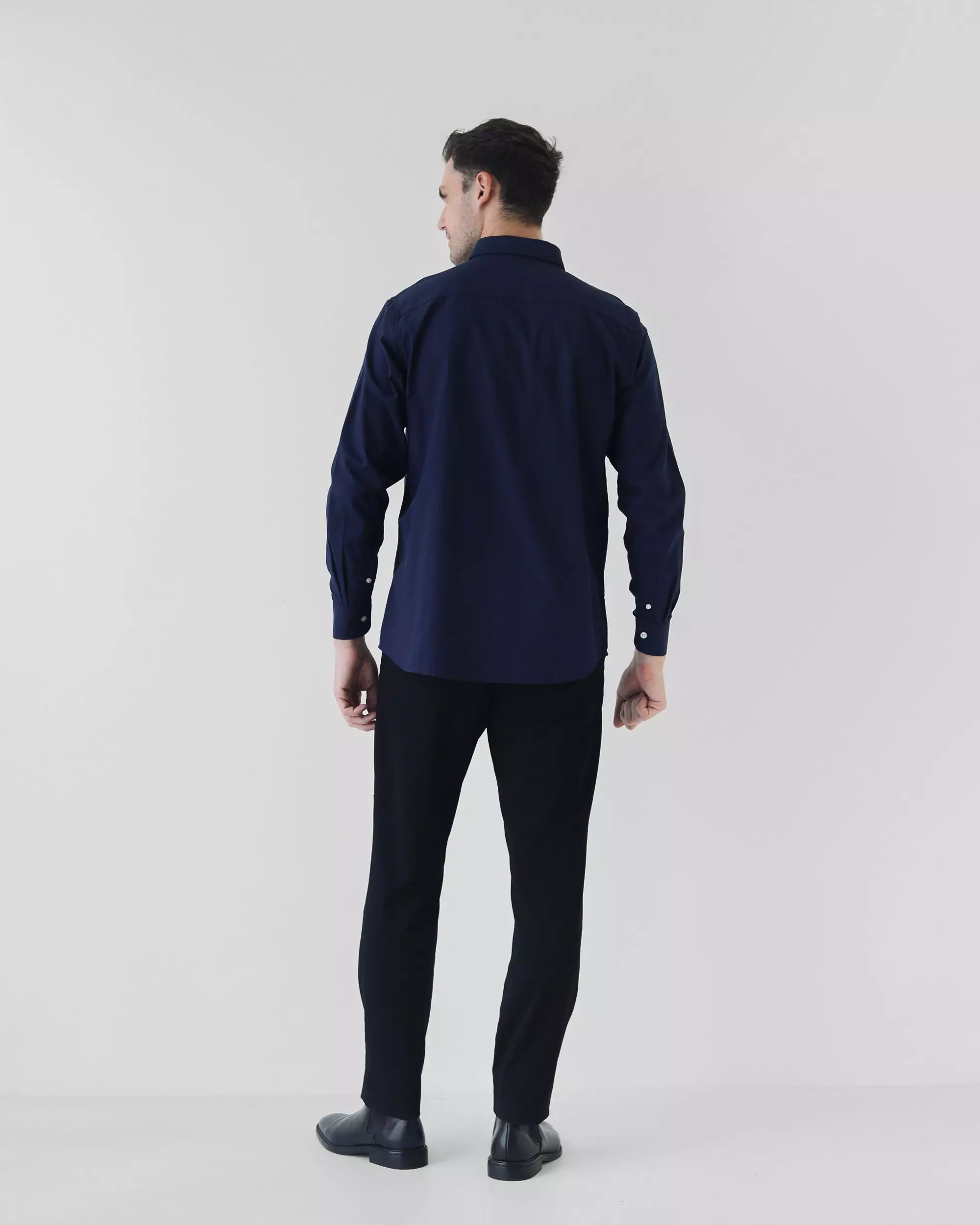 Cotton Well Marc Long Sleeve Oxford Shirt Navy | Kemeja Pria Lengan Panjang Basic Polos Biru Dongker Nevi