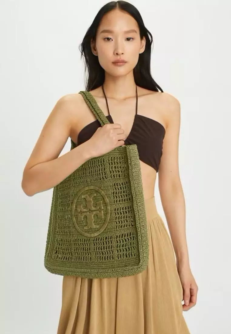 Jual TORY BURCH Tory Burch Ella Hand Crocheted Tote Green Original