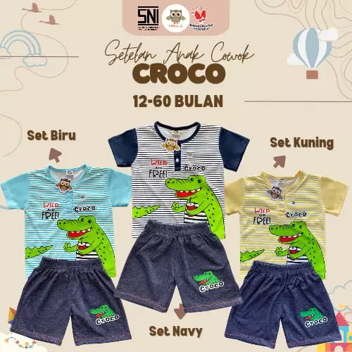 Little J - Setelan Stripe CROCO / Setelan Anak Cowok Motif Printing / Setelan Anak Murah Harian Usia 1 - 5 Tahun SNI