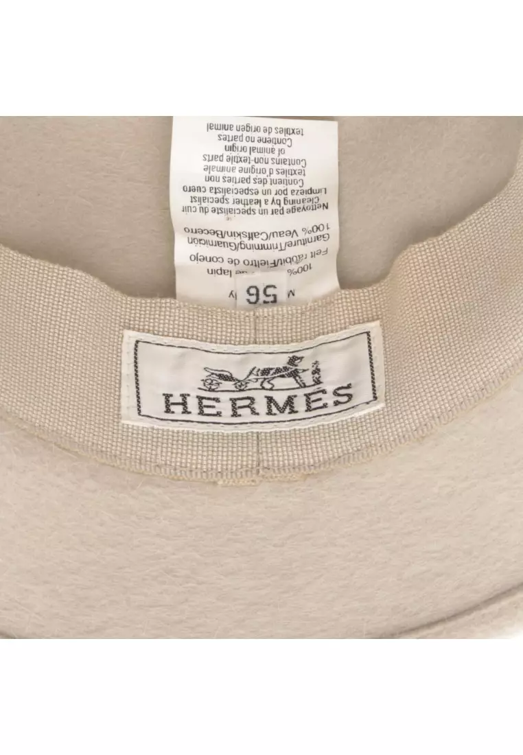 Pre-Loved Hermès hat Rabbit Felt leather off white Gray brown