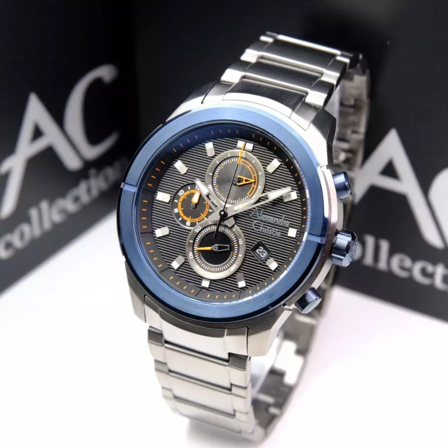 Alexandre Christie 6665 Grey Ring Blue Dasar Black Cowok