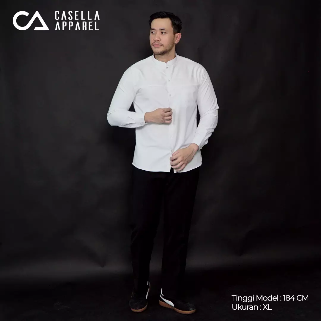 Casella Baju Koko Pria Lengan Panjang Premium Horizontal White | Koko Elegant Ismail Lengan Panjang 9967 White