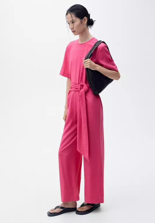 Straight-Fit Short-Sleeved Jumpsuit With Belt