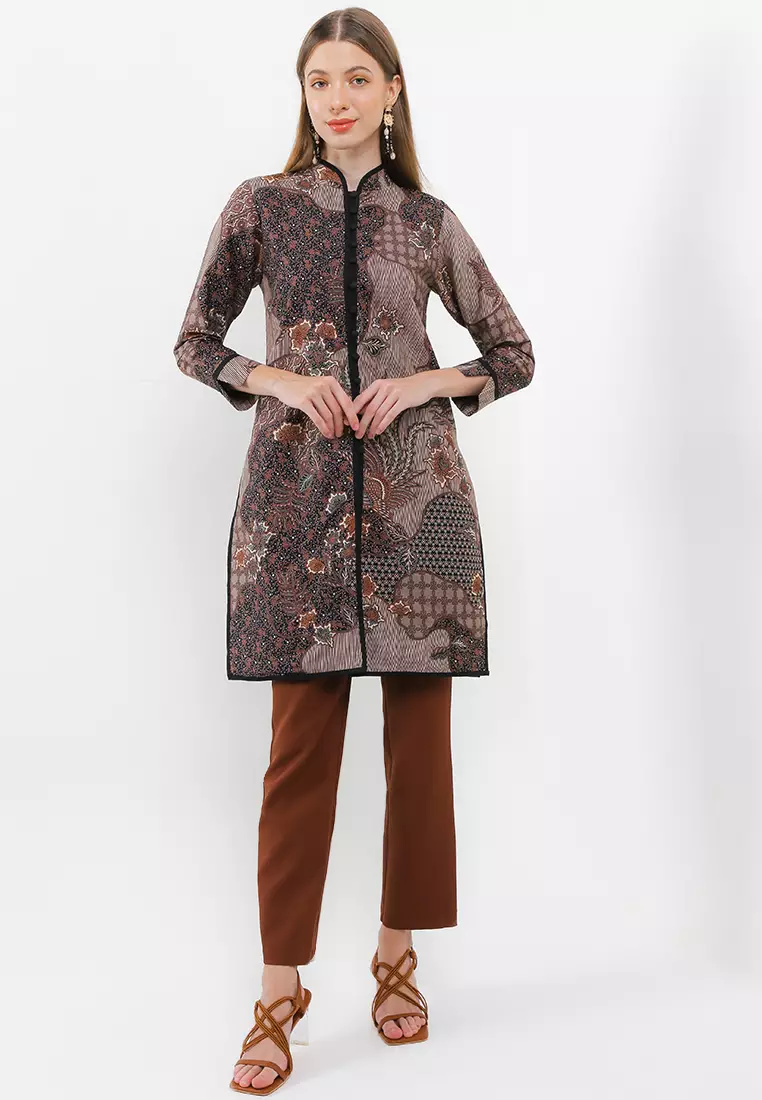 Tunik Muslim Atasan Wanita Batik Premium Denia Sogan Brown