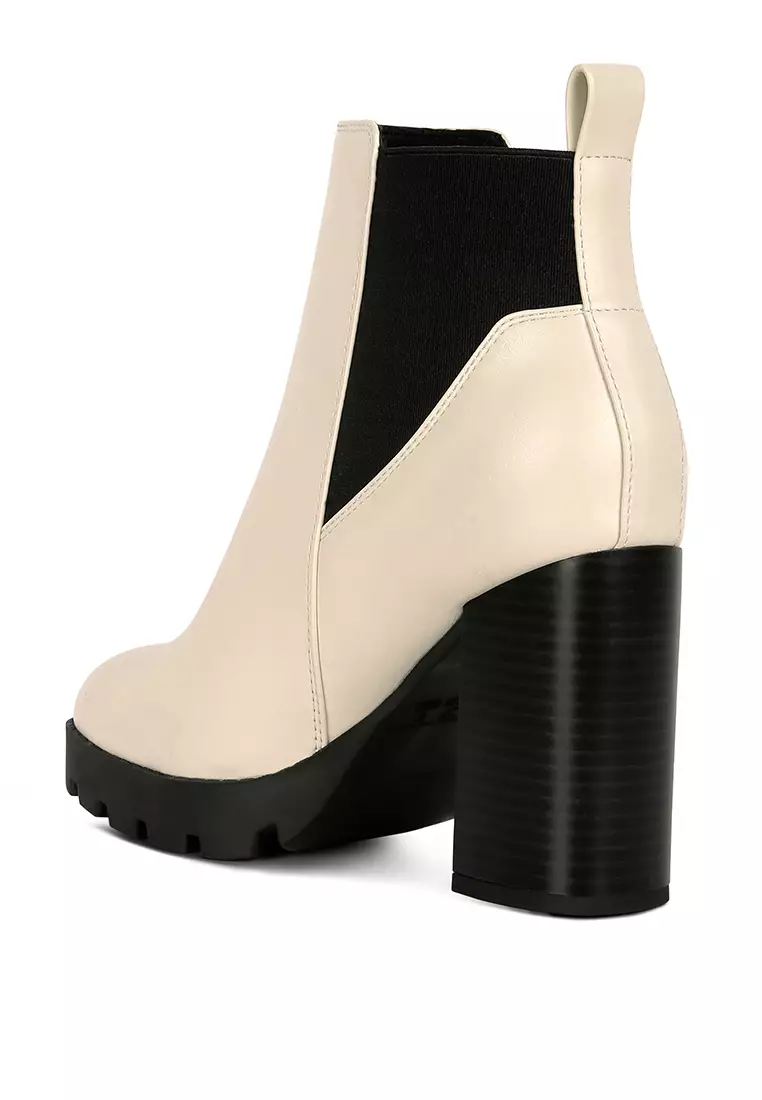 Beige Block Heeled Chelsea Boot