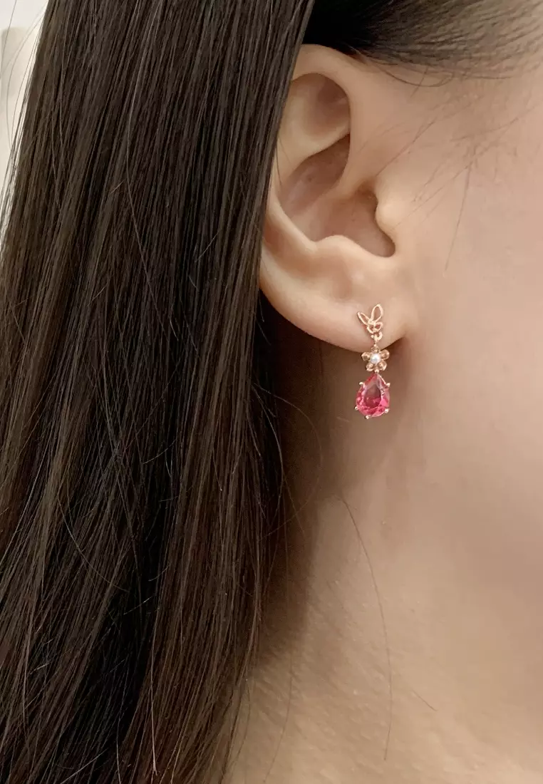 Buy Modelle Korean Sweet Flower Butterfly Gem Stud Earrings Rose