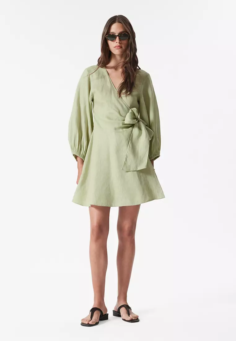 Linen Wrap Mini Dress