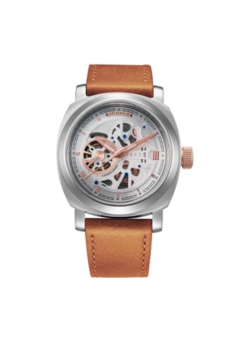 Aries Gold 褐色 Aries Gold Vanguard G 9025 SRG-SRG Silver and Brown Leather Watch 14B23AC2D4B606GS_1