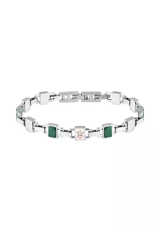 Maserati Jewels 190+30 mm Men's Bracelet, Stainless Steel, Green Ceramic, Rose Gold Logo, JM424ATZ43 (Adjustable)