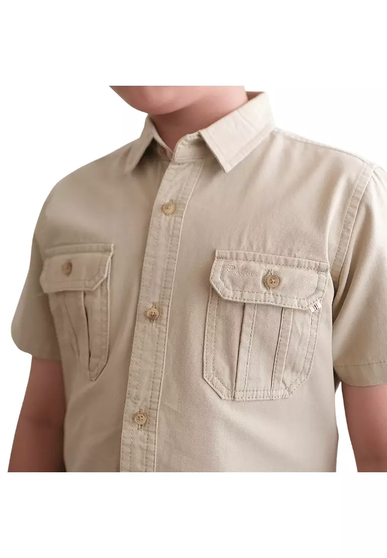 POLICE Kemeja Polos Cotton Kantong Dua Anak Laki Laki