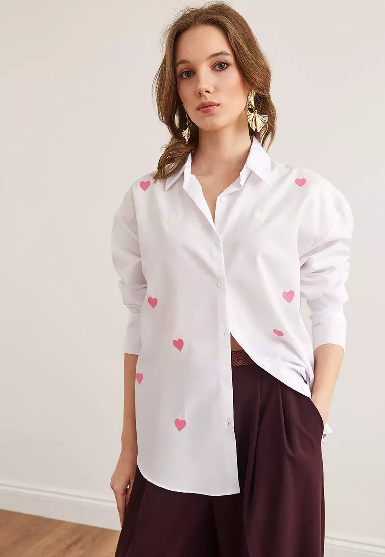 Heart Embroidery Boyfriend Shirt