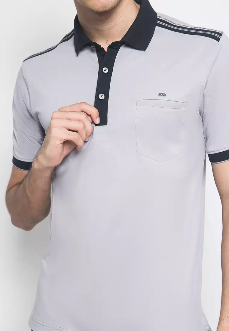 Jual LGS Regular Fit Kaos Polo Casual Garis Hitam Light Grey