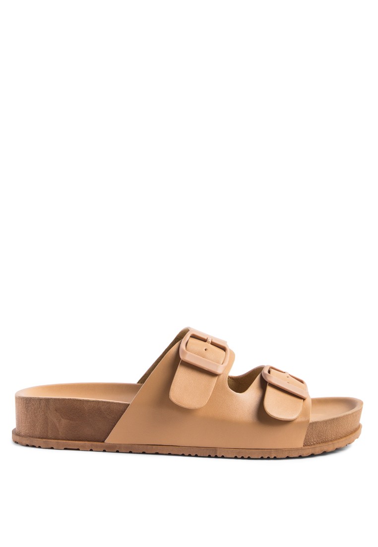 Latte Platform Buckled Slide Sandals