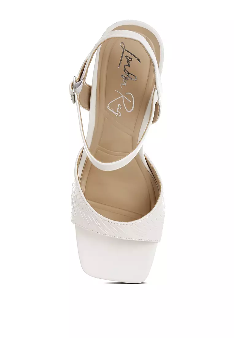 Textured Faux Leather Heels In White