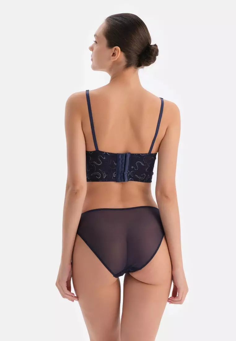 Navy Lace Briefs, Geometric Patterned, Underwear for Women