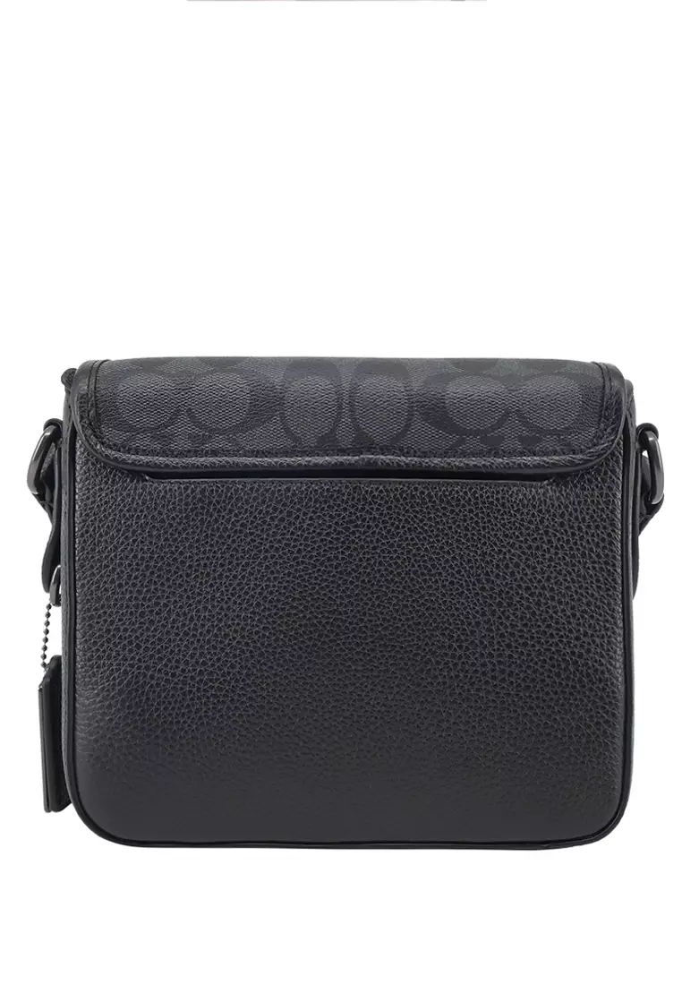 Mens Sullivan Flap Crossbody Bag In Signature Canvas - Charcoal Black