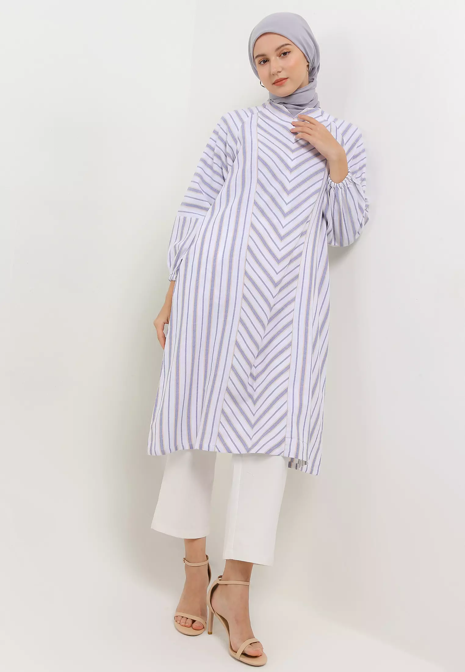 MFMW Ezquan Midi Dress Biru Motif Salur