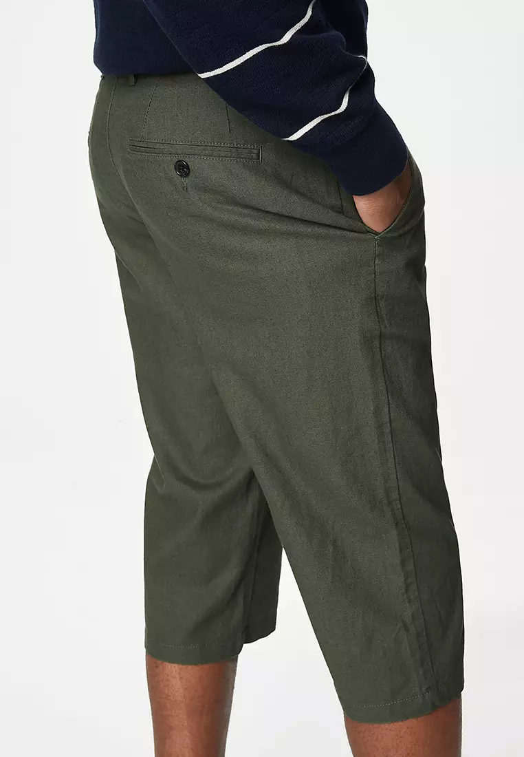 Linen Blend 3/4 Leg Shorts