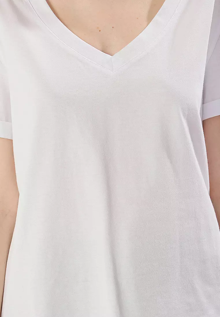 White V Neck Short Sleeve Regular/Basic Knitted T-Shirt