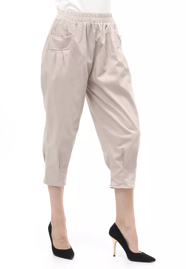 Radcliff Celana Panjang Ruberry Waist Bawahan Wanita Model Jogger Casual - Cream