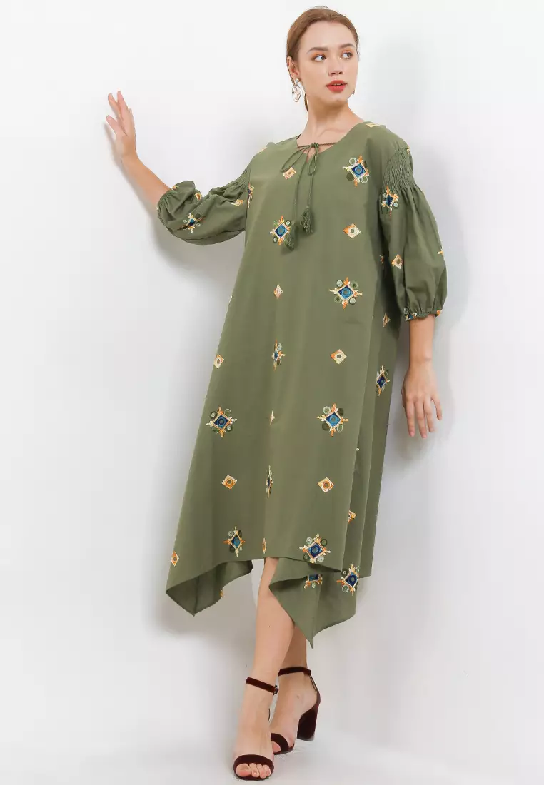 Asym Hem Embroidered Linen Smock Detail Tunic