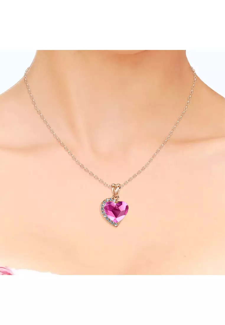 Fond Love Pendant Bright Pink RG - Kalung Crystal Swarovski by Her Jewellery