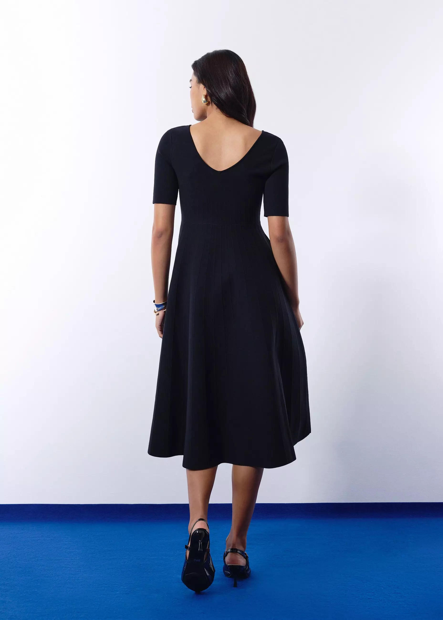 Dress Wanita - Mutya Contour Knit Boat Neck Fit & Flare Midi Dress