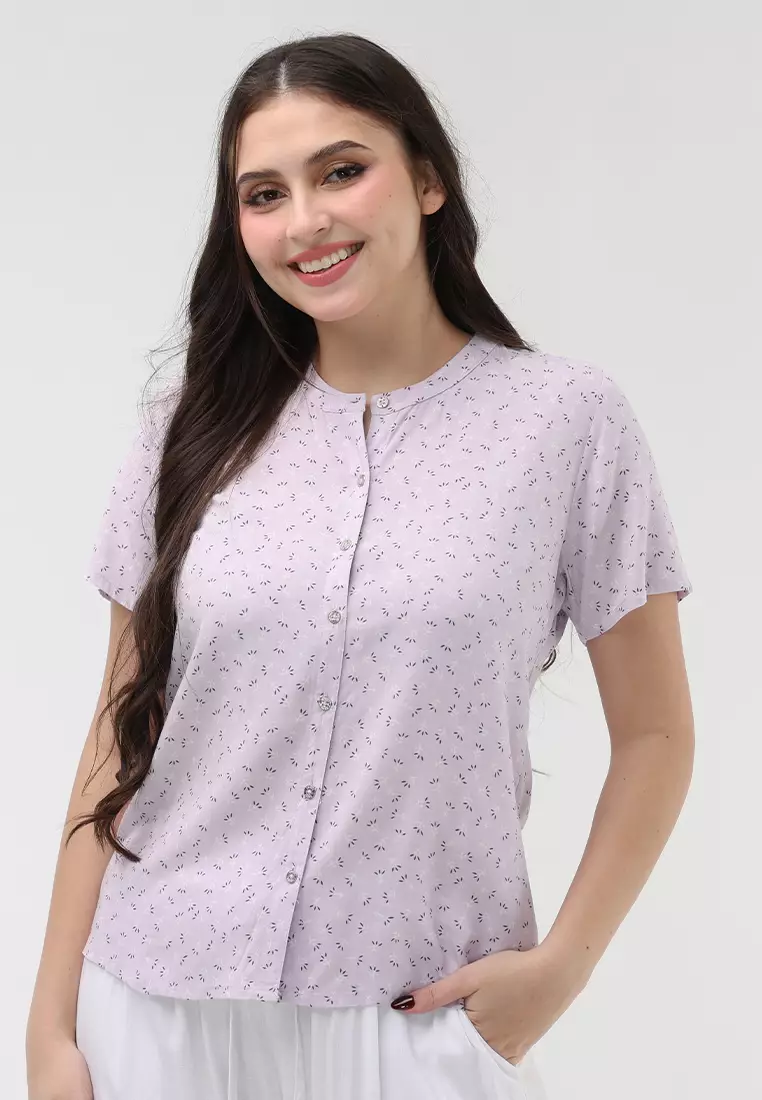 Woven Printed Rayon Short Sleeves Blouse